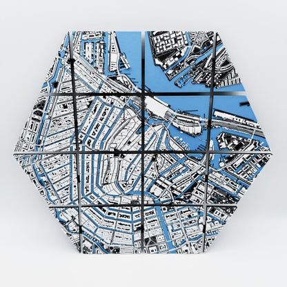 3D-kart av Amsterdam – Sekskantet veggdekor i 16 deler – 36x32cm
