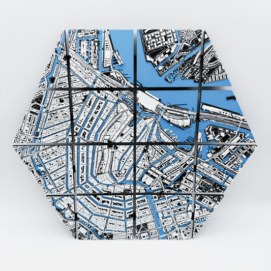 3D-kart av Amsterdam – Sekskantet veggdekor i 16 deler – 36x32cm