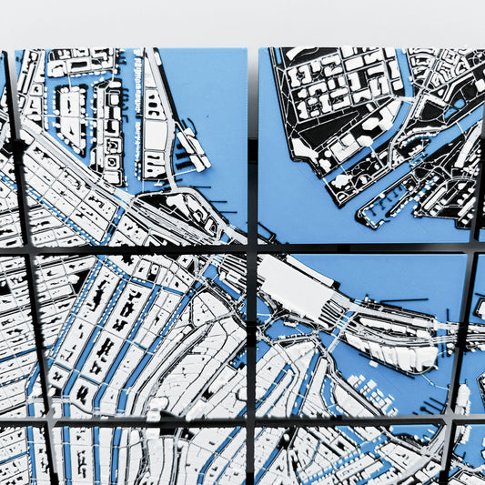 3D-kart av Amsterdam – Sekskantet veggdekor i 16 deler – 36x32cm